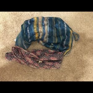 Yellow and blue scarf+pink and blue/purplish scarf